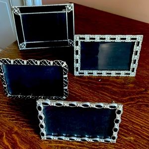 Set of 4 Jeweled Black Enamel & Silver Vintage Picture Frames